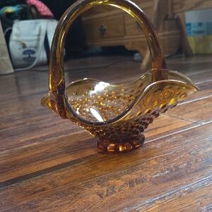 Vintage Fenton Amber Hobnail Glass Basket
